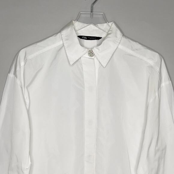 Zara S Womens Jewel Button Oversized Button Front Shirt Long Sleeve *flaw - Picture 5 of 11